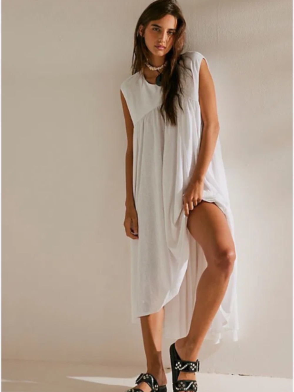Free People Beach Madelyn Midi Dress swim cover up White Sz Large Oversized Boho